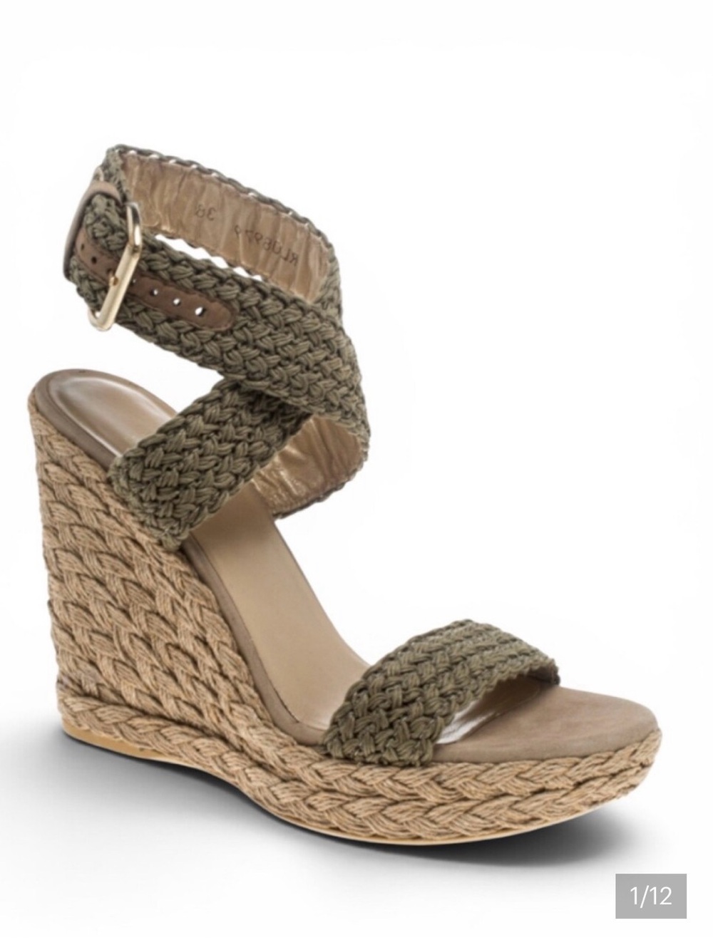 Stuart Weitzman "Alex" Crochet Espadrille Sandals in Swamp